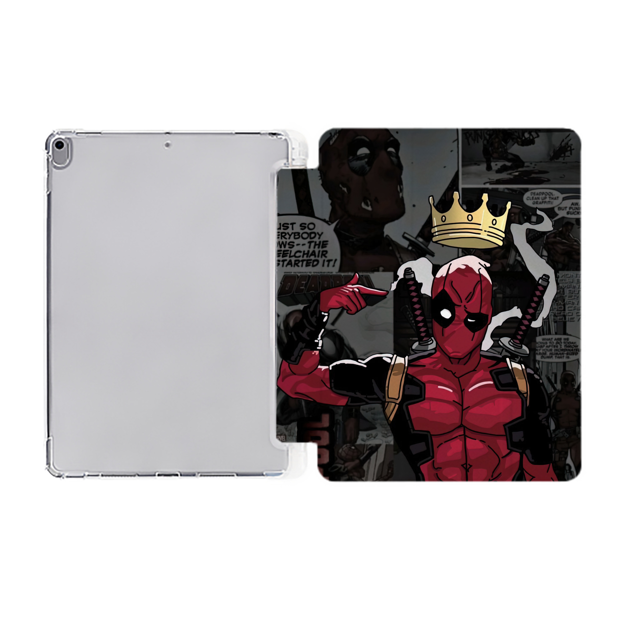 （画像用） Deadpool デッドプール IPad ケース ペン収納付き 三つ折りスタンド PUレザー×シリコン 対応機種9.5/10.5/10.9インチ